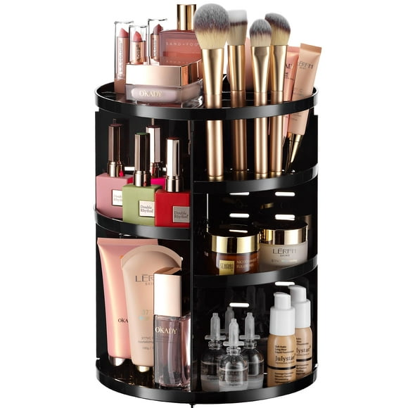Organizador de maquillaje Masirs 360 con repisa giratoria ajustable, color negro