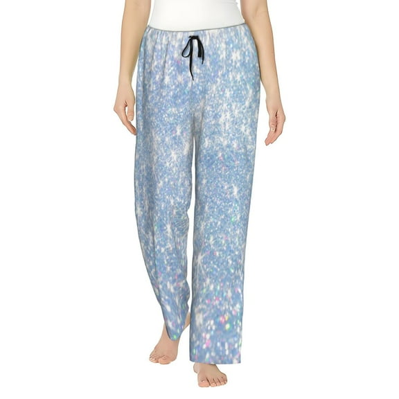 Naloa White Bule Glitter Print Women’s Ultra-Soft Comfy Pajama Lounge Pants with Pockets & Drawstring