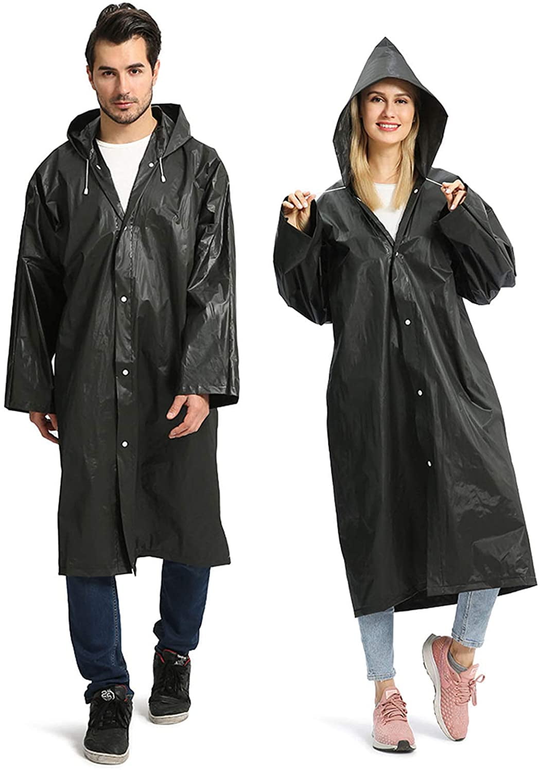 Emergency Unisex Outdoor Rainwear for Camping/Traveling/Concerts Paciffico Adult Portable Rain Poncho Black Reusable Hooded Raincoat 