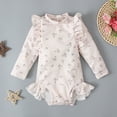 thumbnail image 3 of Mercatoo Girls Swimsuit Kids Floral Button Long Sleeved Jumpsuit Swimsuit Cute Girls Ruffle Beach Rashguard Swimsuits, 3 of 4