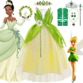 thumbnail image 2 of Disfraz de Tiana para niña de carnaval, disfraz de princesa y sapo para Halloween, disfraz de elfo verde bosque para niña, 2 of 5