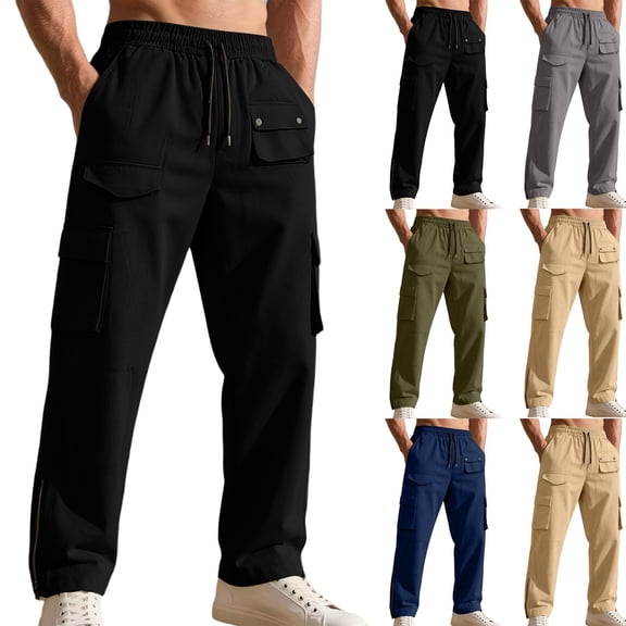 Chiccall Mens Cargo Sweatpants with Pocket Elastic Waist Drawstring Casual Athletic Sweat Pants Loose Fit Open Bottom Lounge Fashion Workout Joggers