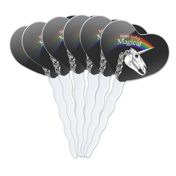 Make Today Magical Skeleton Unicorn Skull Halloween Heart Love Cupcake Picks Toppers Decoration Set of 6