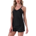thumbnail image 4 of INSPIRE CHIC Womens Satin Short Loungewear Sets Dual Straps Sleeveless Racer Back Sexy Silky Cami Pajama Sets 2 Pcs XL Black, 4 of 6