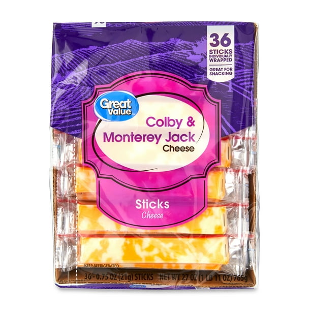 Great Value Colby & Monterey Jack Cheese Sticks, 0.75 oz, 36 Count