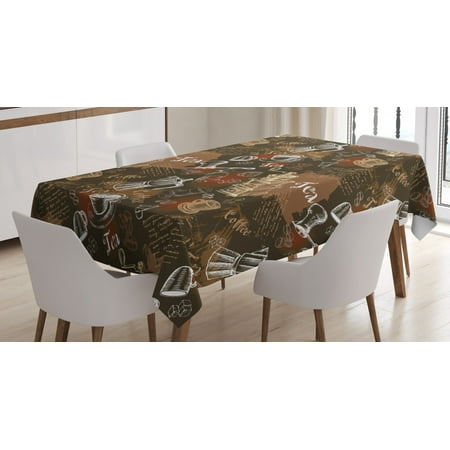 

Modern Decor Tablecloth Coffee Culture Theme with Italian Espresso French Press Tea Artwork Rectangular Table Cover for Dining Room Kitchen 60 X 84 Inches Caramel Brown Redwood by Ambesonne