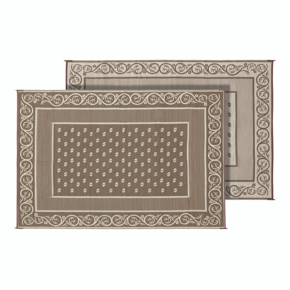 Faulkner Patio Mat 48700 Vineyard Design; 12 Foot Length x 9 Foot Width; Beige; Polypropylene; Reversible Fabric; Mold And Mildew Resistant; Without Grommets/Storage Bag; With Corner Tie-Downs