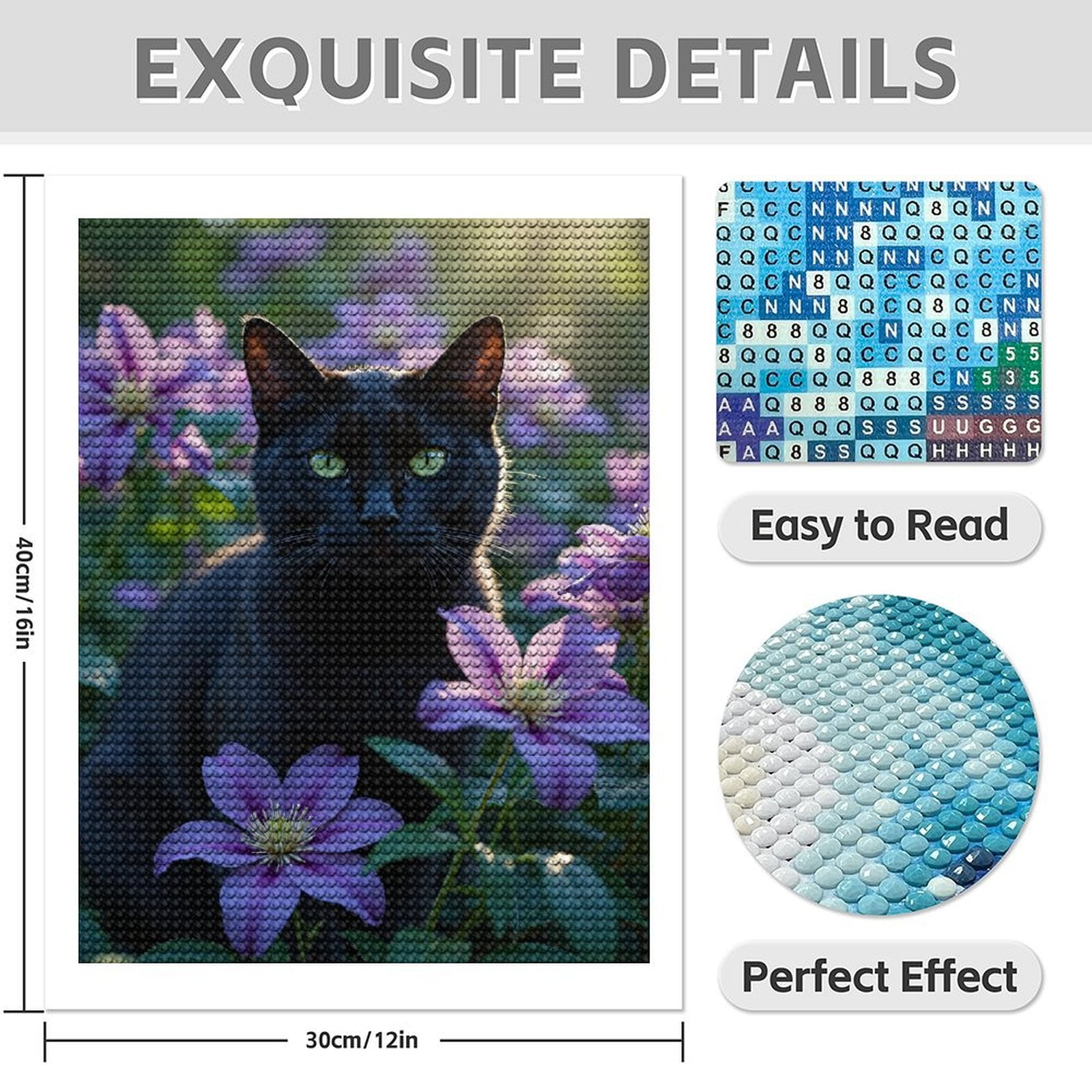 Diamond Art Kits for Adults - 5d Black Cat Among Purple Blossoms Diamond Painting for Adults, Diamond Art for Adults Beginners, Diamond Painting Kits for Adults for Home Wall Decor
