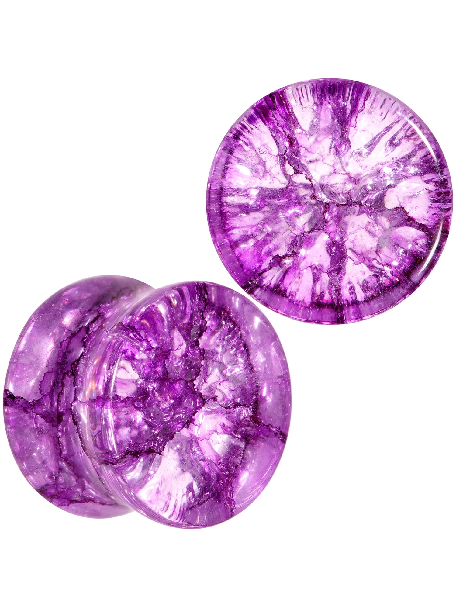 Sold as a Pair Inspiration Dezigns Purple Shattered Glass Double Flared Saddle Plugs
