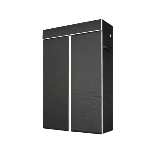 Freestanding Metal Garment Rack with Full Fabric Dust Cover, Single Hanging Rod Clothes Closet with Storage Shelf, Portable Wardrobe Organizer for Bedroom & Laundry Room
