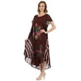 thumbnail image 4 of Sakkas Embroidered Painted Floral Cap Sleeve Rayon Dress - Brown - One Size, 4 of 5