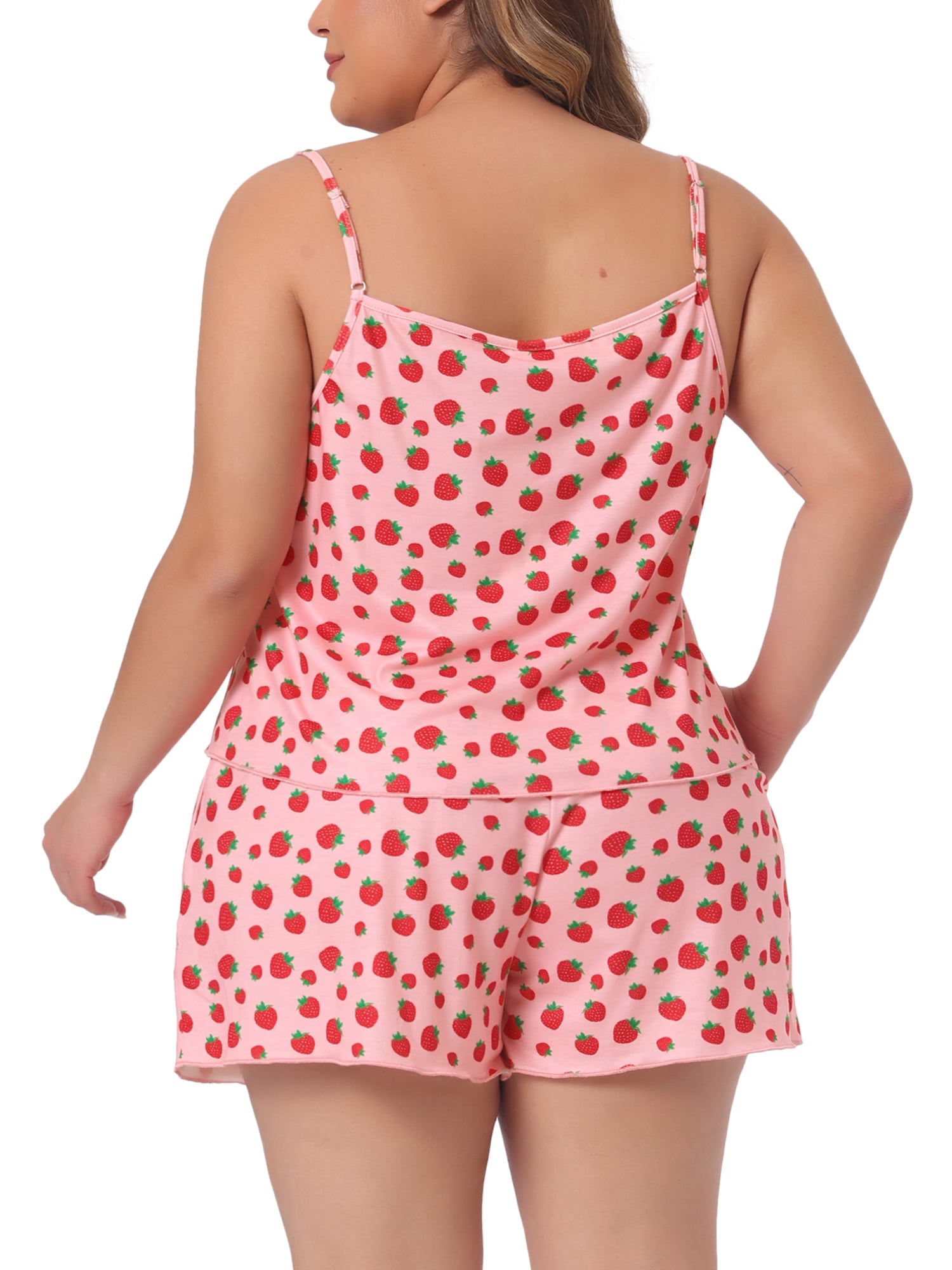 DARING DIVA Women's Plus Size Strawberry Pattern Pajamas Set 1X Pink