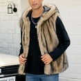 thumbnail image 3 of Mwjwdo Mens Faux Fur Coat Fuzzy Sleeveless Vest Jacket with Hood Open Front Plush Coat Winter Warm Cardigan Outwear Khaki L, 3 of 9
