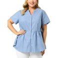 thumbnail image 2 of Women's Plus Size Shirt Short Sleeve Chest Pocket Button Down Peplum Tops, 2 of 7
