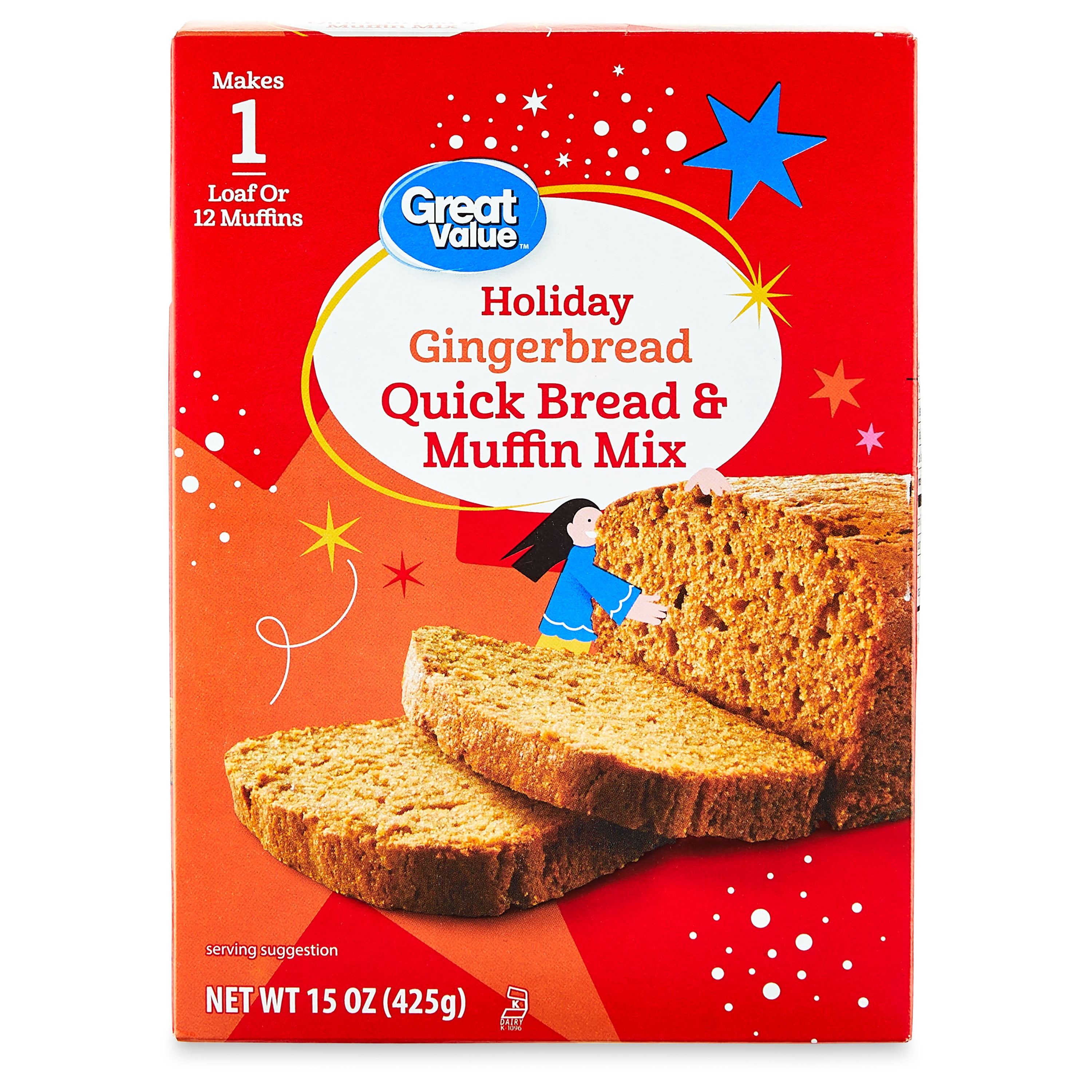 Great Value Holiday Gingerbread Quick Bread and Muffin Mix, 15 oz Box