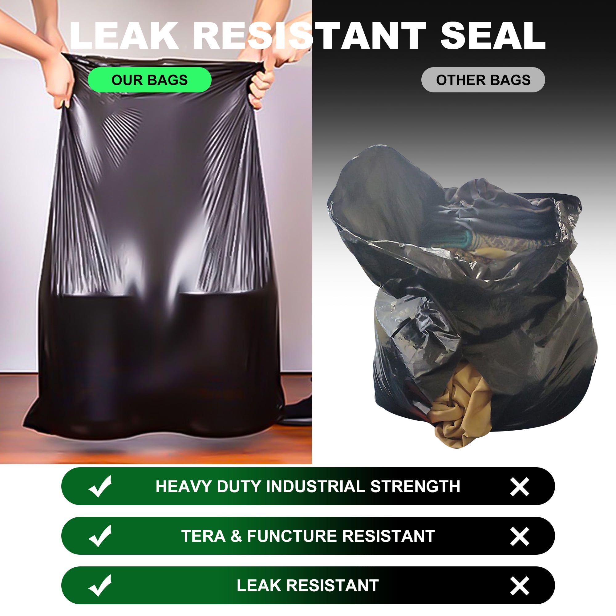 Large Trash Bags, 2.2 Mil 55-60 Gallon Large Contractor Bags 30 Counts Heavy Duty Outdoor Garbage Can Liners Black