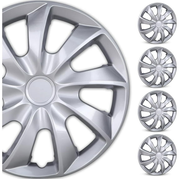 Winjet 14" Wheel Covers & Hub Caps ABS Lacquer Silver,4 Pack