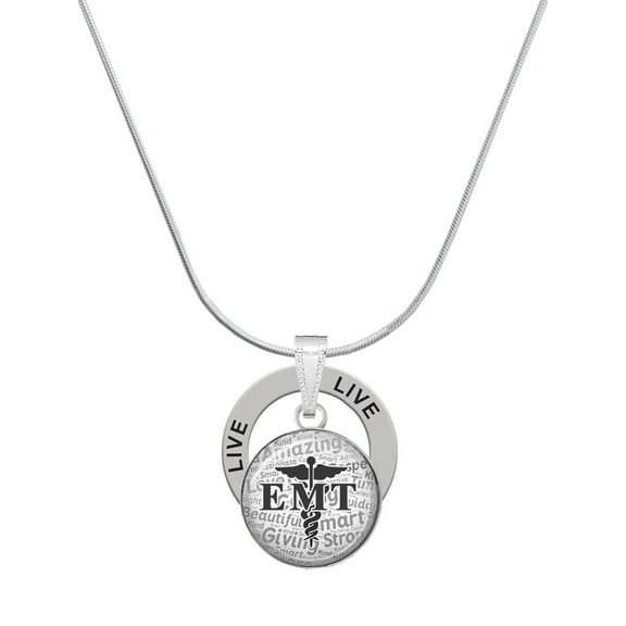 Delight Jewelry Silvertone Domed Black EMT Live Ring Charm Necklace, 18"