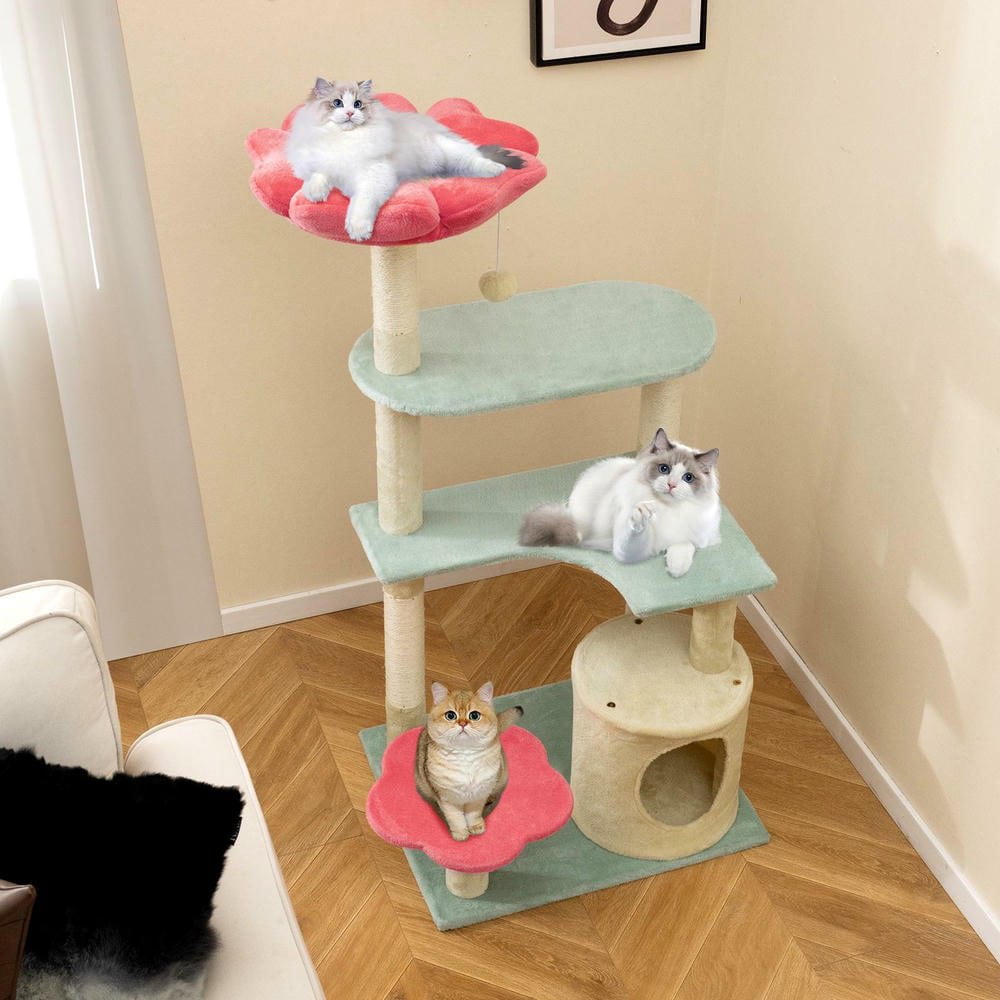 Resenkos 49-Inch Floral Cat Tree with Flower-Shaped Padded Perches, Multicolor