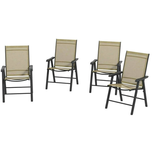 YYAo Folding Chair, Outdoor Lawn Chair,Set of 4 Outdoor Folding Chairs, Stackable Patio Dining Chairs with Armrests, Light Mixed Brown