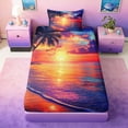 thumbnail image 4 of Manfei Tropical Beach Sunset Twin Sheet Sets for Kids Boys and Girls, Coastal Ocean Print Bedding 3 Pieces, 1 Flat Sheet, 1 Fitted Sheet and 1 Pillowcase, 4 of 6