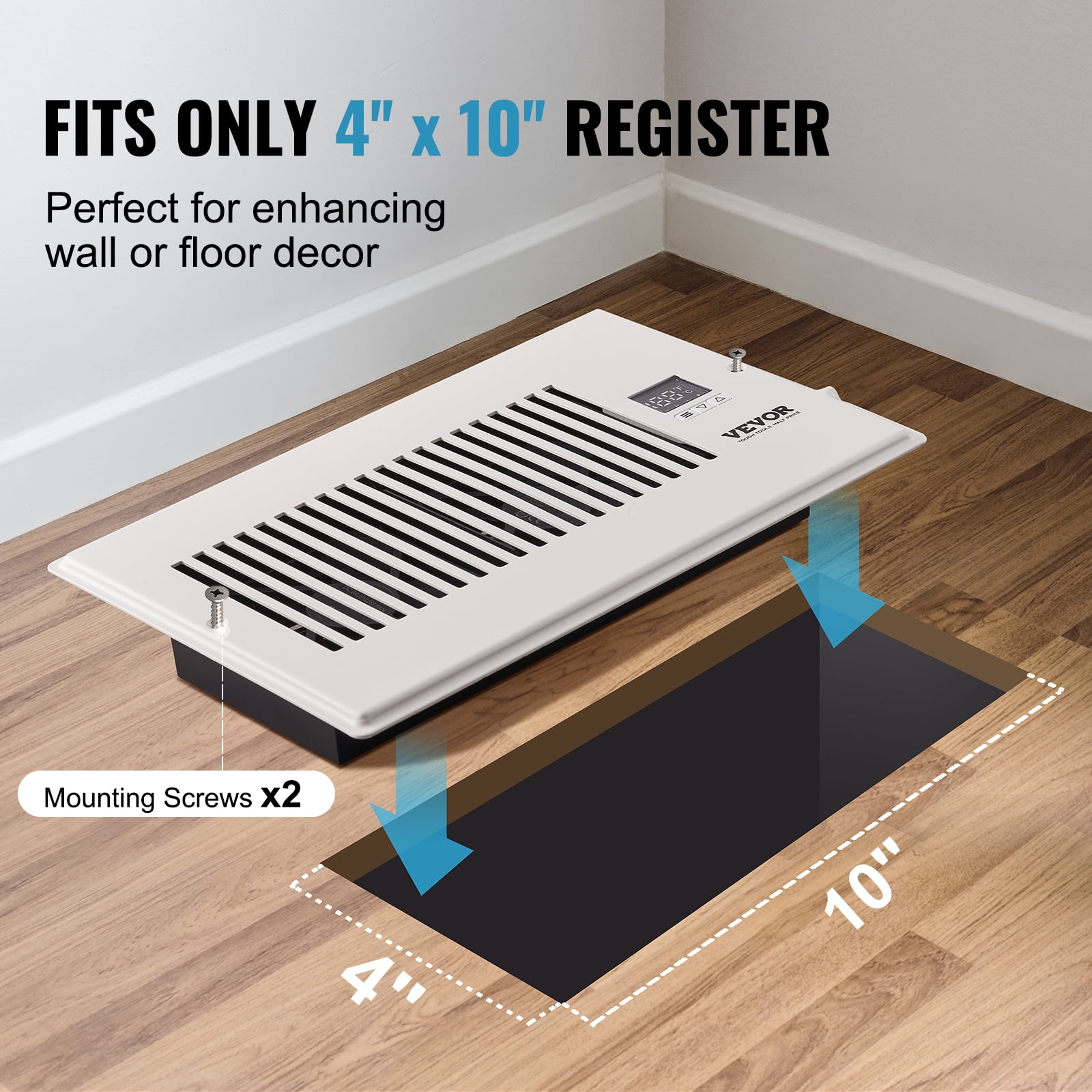 VEVOR Quiet Register Booster Fan 6 x 10”, Smart Register Vent with Thermostat Control, Heating & Cooling AC Vent Booster Fan, White