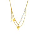thumbnail image 5 of Zhuge Colgante de collar hecho a mano, collar de perlas de amor de doble capa de acero de titanio (oro), 5 of 5