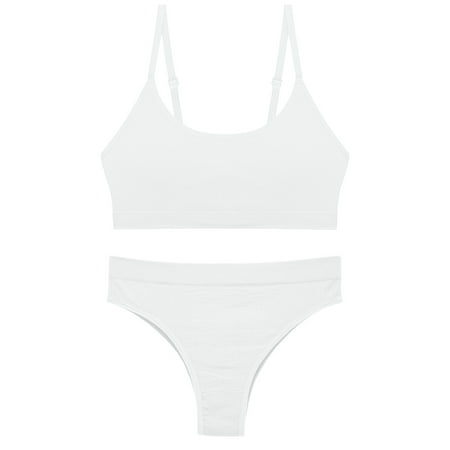 

BIZIZA 2 Piece Women s Pajamas Set Underwear Bra and Panties Lingerie Sets Plus Size Sexy Babydoll Solid White XL