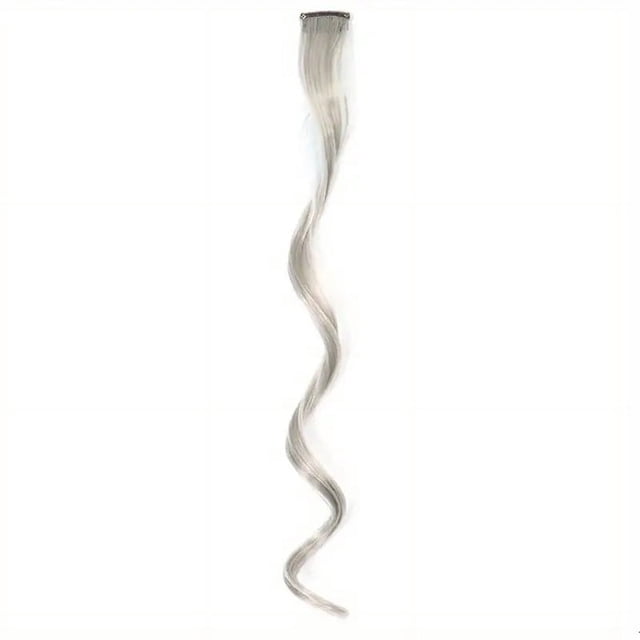 Zhuge Extensiones de cabello de colores, 12 piezas, 18 pulgadas, extensiones de cabello con clip, mechas sintéticas largas y onduladas para mujeres, regalos para fiestas, gris claro