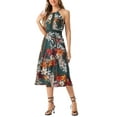 thumbnail image 4 of INSPIRE CHIC Boho Floral for Women's Split Sleeveless Halter Neck Midi Dresses L Green, 4 of 6