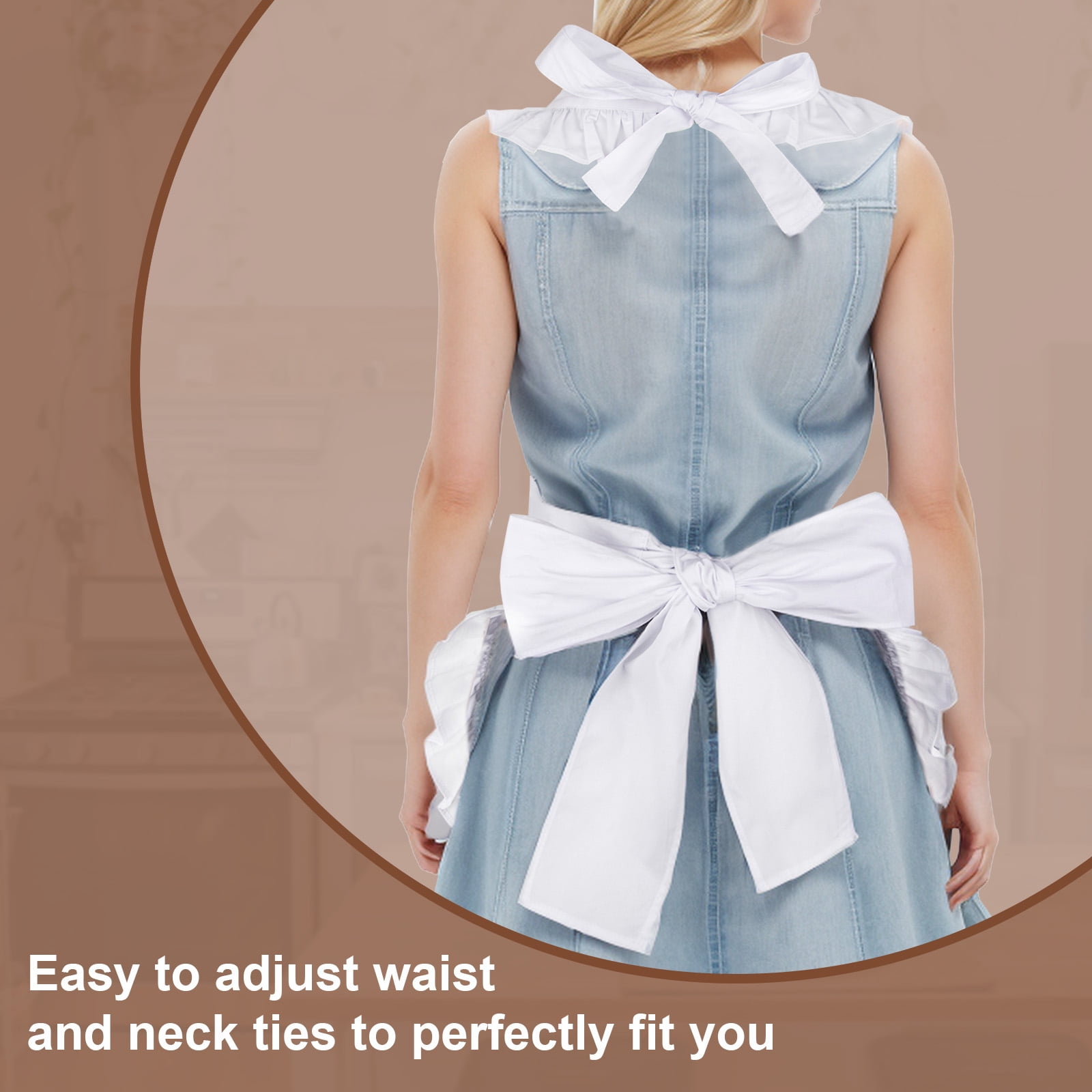 Aspire Kitchen Apron for Women, Christmas Cosplay Maid Ruffled Apron White, Waitress Working Apron, White