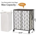 thumbnail image 3 of Laundry Basket with Wheels, Heavy Duty Laundry Hamper with Wood Lid, Clothes Hamper with Divided Removable Liner Bag, Large Capacity Iron-Made Laundry Sorter Laundry Room Organization (Beige), 3 of 7