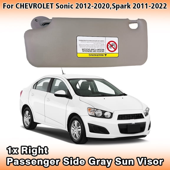 Right Passenger Side Sun Visor Fit for Chevrolet Sonic 2012-2020/for Chevrolet Spark 2011-2022, Sunshade Visor Cover w/ Mirror 42478247 95054956, Gray