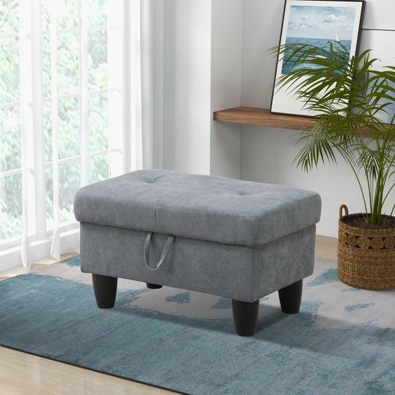 Dark Grey Flannel Storage Ottoman for Living Room Sofa