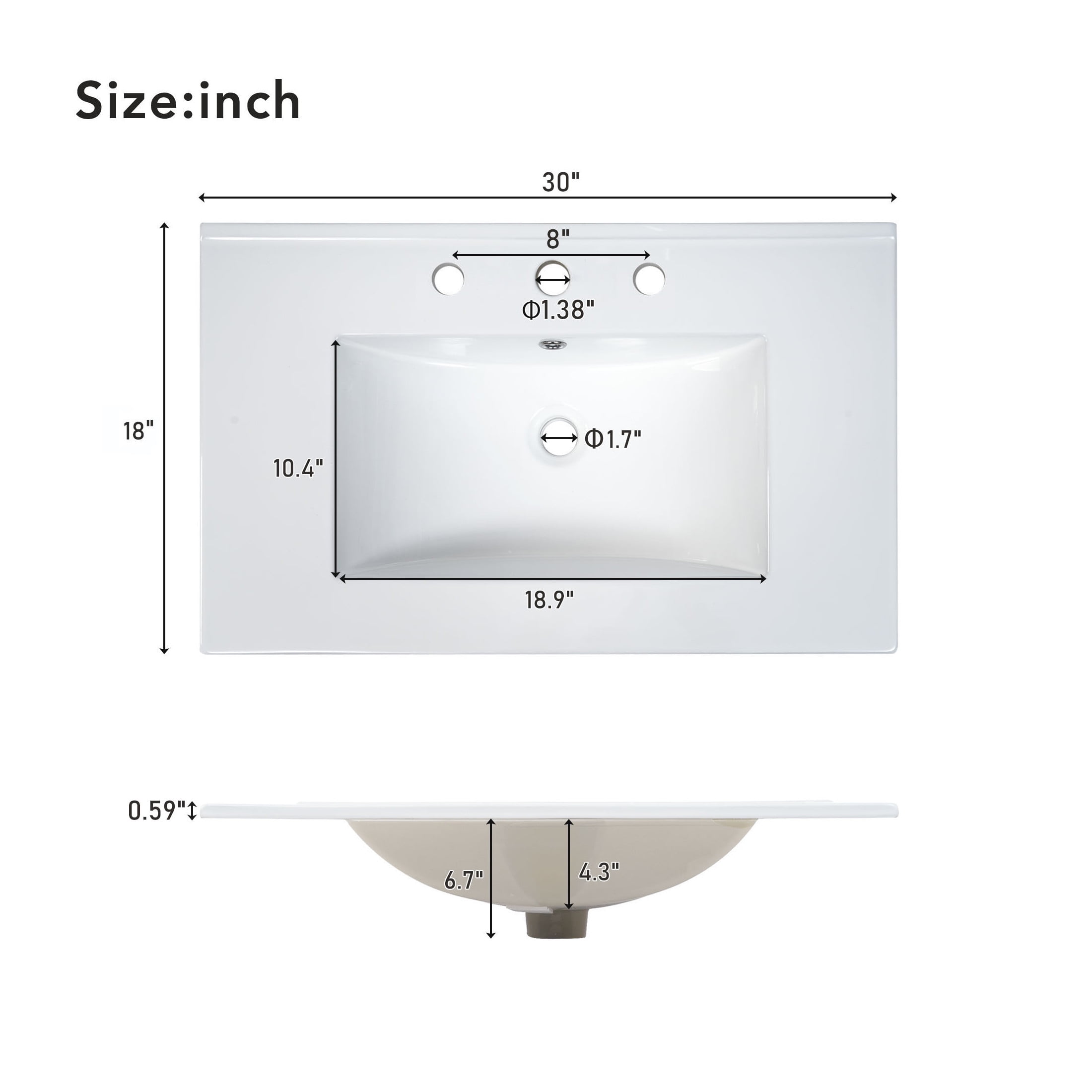 Seranor Modern Bathroom Vanity with Ceramic Sink, Shelves, Drawers, Wood, Black