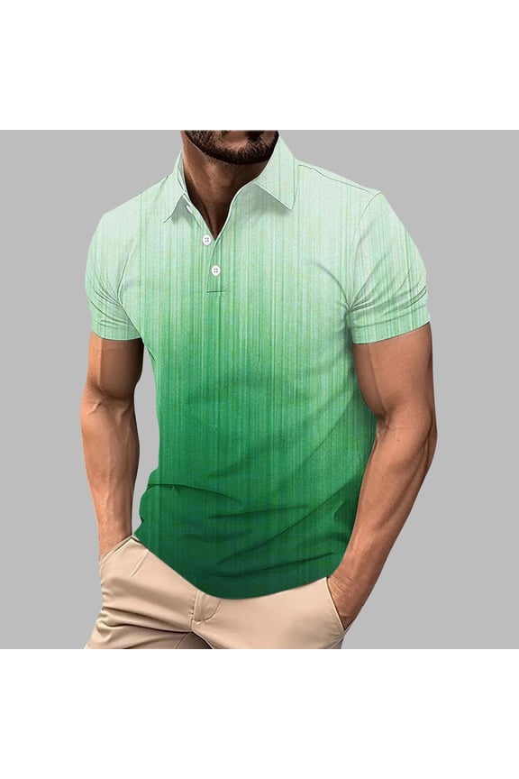 Mens Green Polo Shirts Short Sleeve Collared Jersey Breathable Stretch Tops for Middle-aged Men