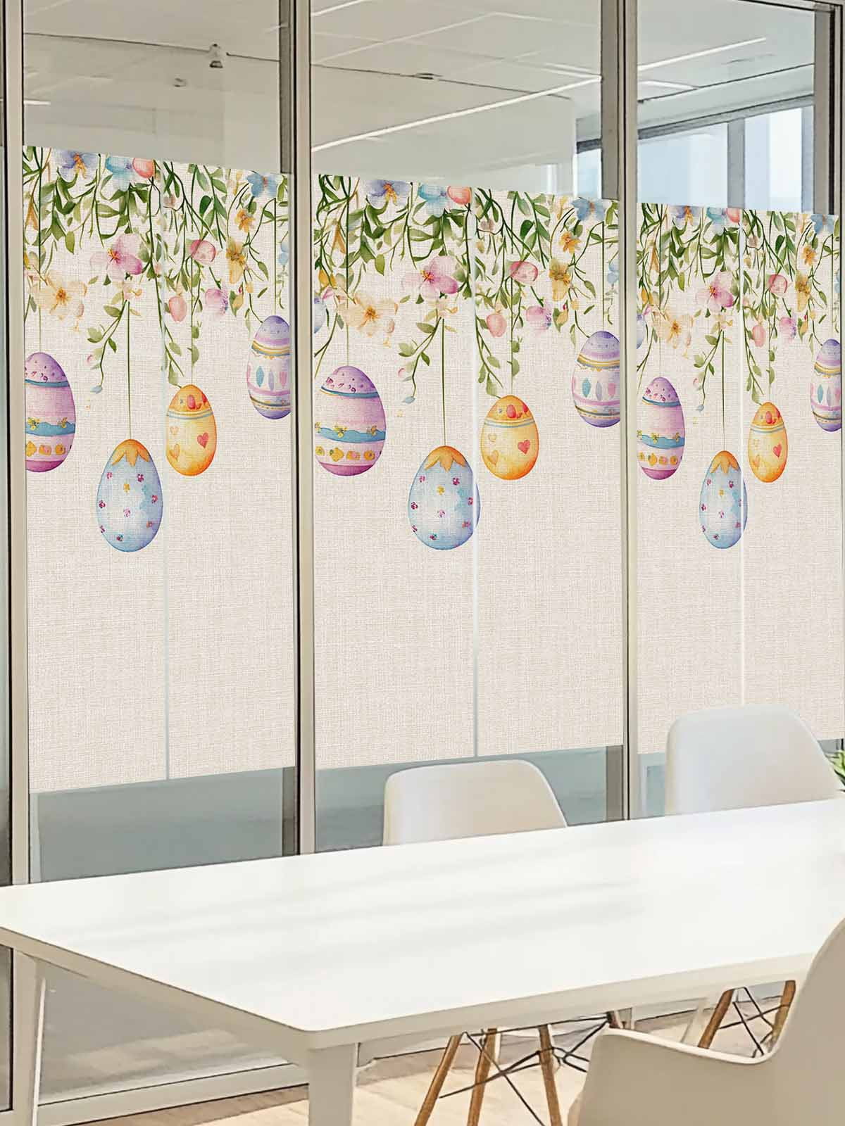Spring Colorful Window Privacy Film, Easter Eggs Flowers Eucalyptus Leaf Retro Frosted Glass Window Clings Static Cling UV Heat Blocking Reusable Door Sticker for Bathroom 23.6 x 59 Inch