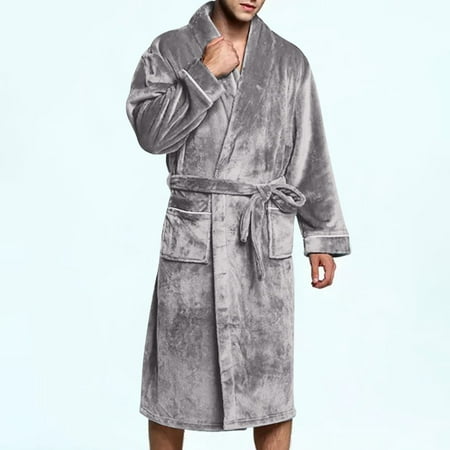 

TOTO Men Tops Men S V-Neck Winter Lengthened Plush Shawl Bathrobe Home Clothes Long Sleeved Robe Coat