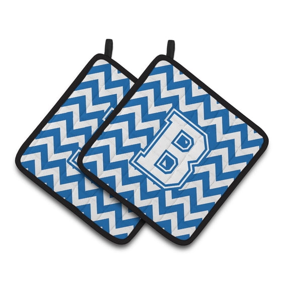 Letter B Chevron Blue and White Pair of Pot Holders
