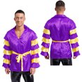 thumbnail image 6 of Doomiva Men's Samba Rumba Dancewear Costume Colorblock Shirts Shiny Satin Dance Shirt with Belt Purple M, 6 of 7