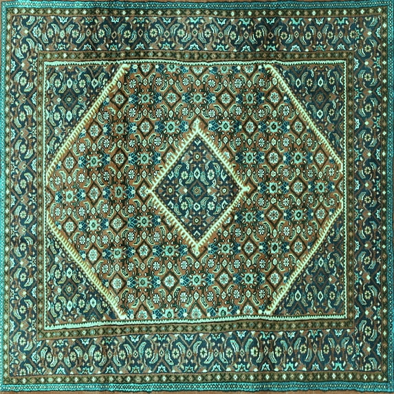 Ahgly Company Indoor Square Persian Turquoise Blue Traditional Area Rugs, 3' Square