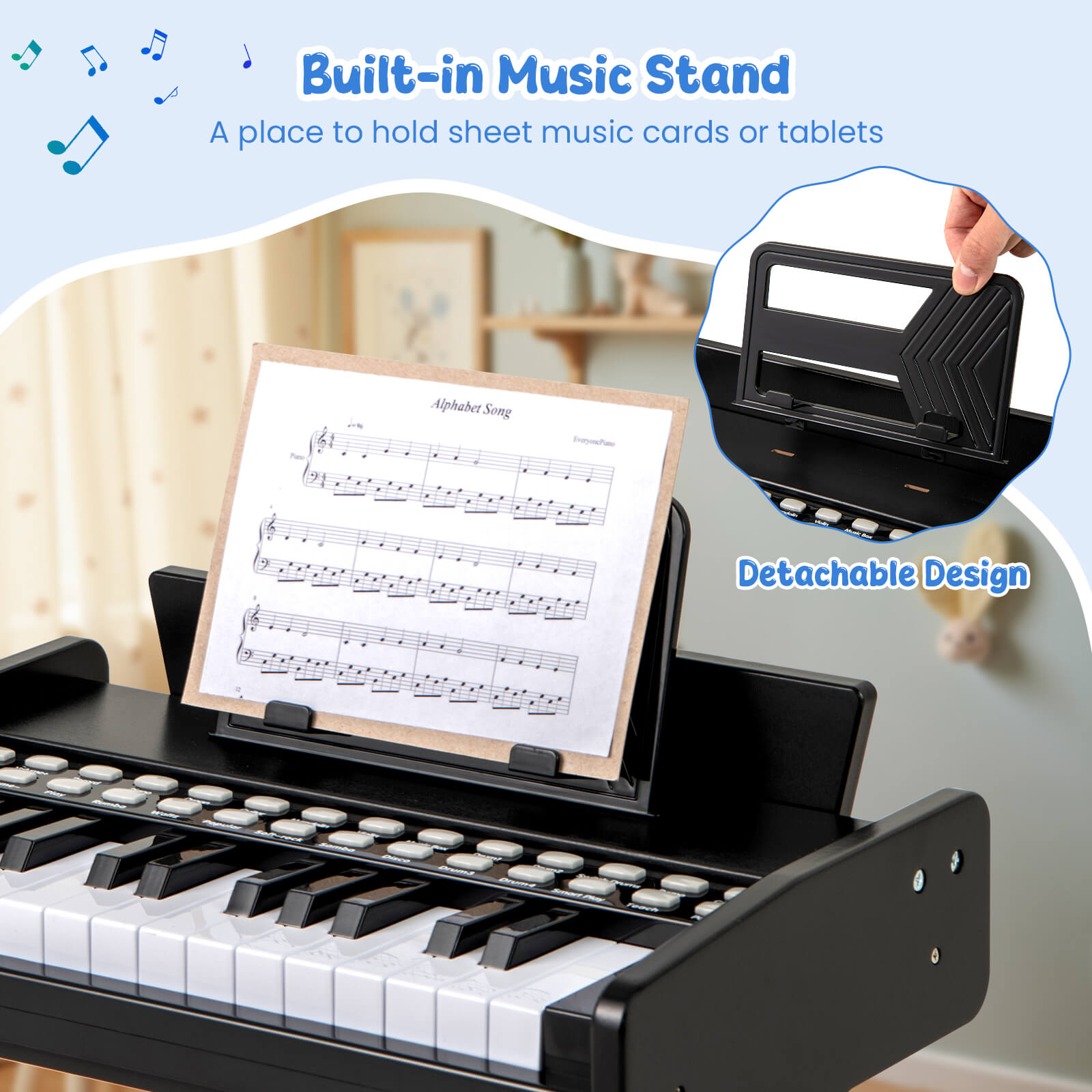 Costway 25 Keys Digital Piano with Music Stand,Teaching Mode,Lighted Keys, Adjustable Speed Black