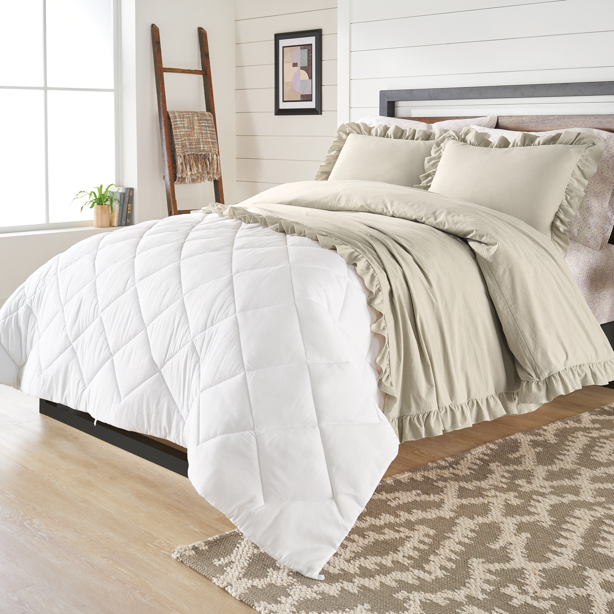 Better Homes & Gardens Raw Edge Ruffle 3 Piece Duvet Cover Set, Full/Queen, Beige