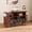 Walnut, variant on Mid Century Rustic Vinyl Turntable Table, Large Round Record Player Cabinet with Storage, Stereo Stand with Open Shelves, USB Charging Station