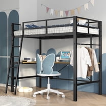 DreamBuck Twin Size Loft Bed with Desk and Storage Shelves, Metal Twin Loft Bed for Teens Adults with 2 Ladders, Boys and Girls, Noise Free, Silver