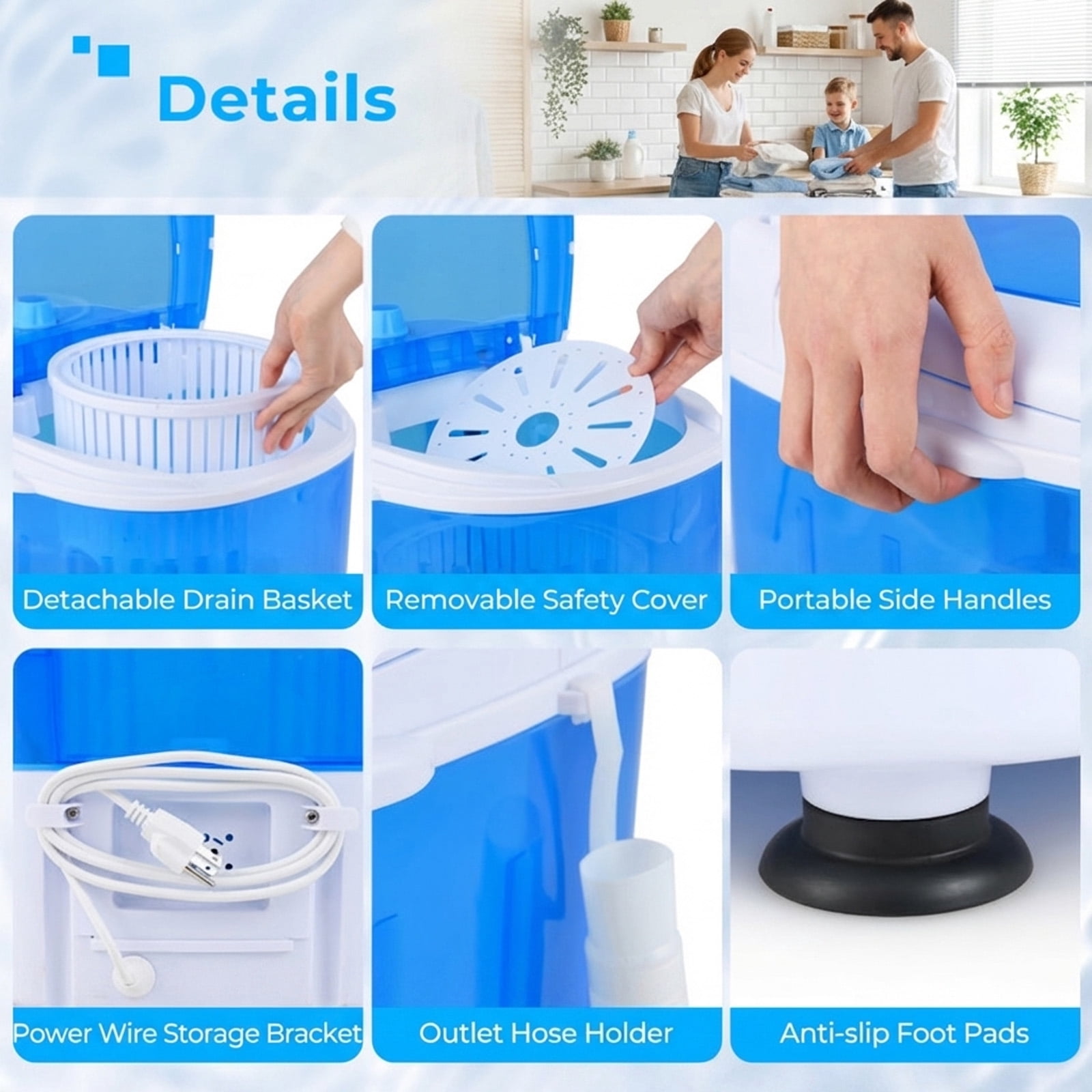 RUIE Portable Washing Machine,5.5 Lbs Mini Washer with Spin Dryer and Timer Control,Compact Single Tub,Clear Lid,Portable Washer for Apartment Dorm RV Camping