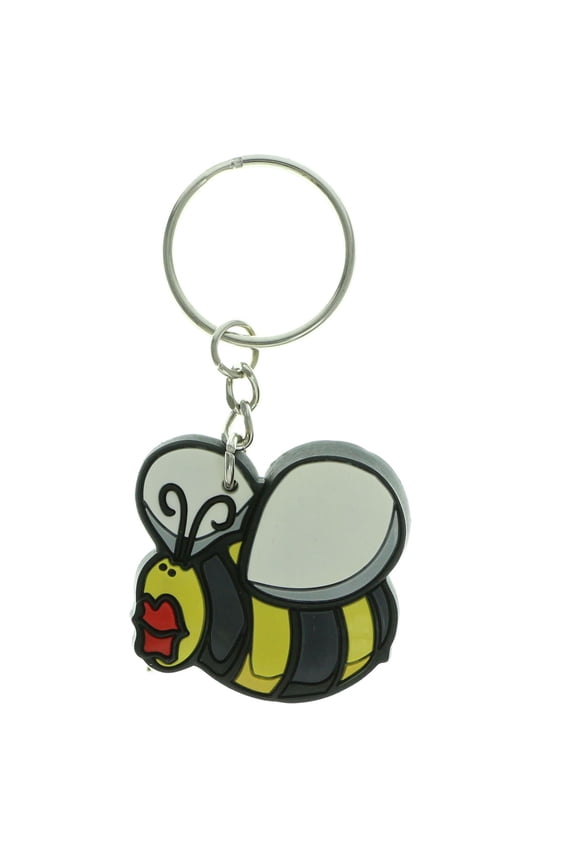 Bumble Bee Yellow and Black with Red Lips Split-Ring-Keychain KEKC583B