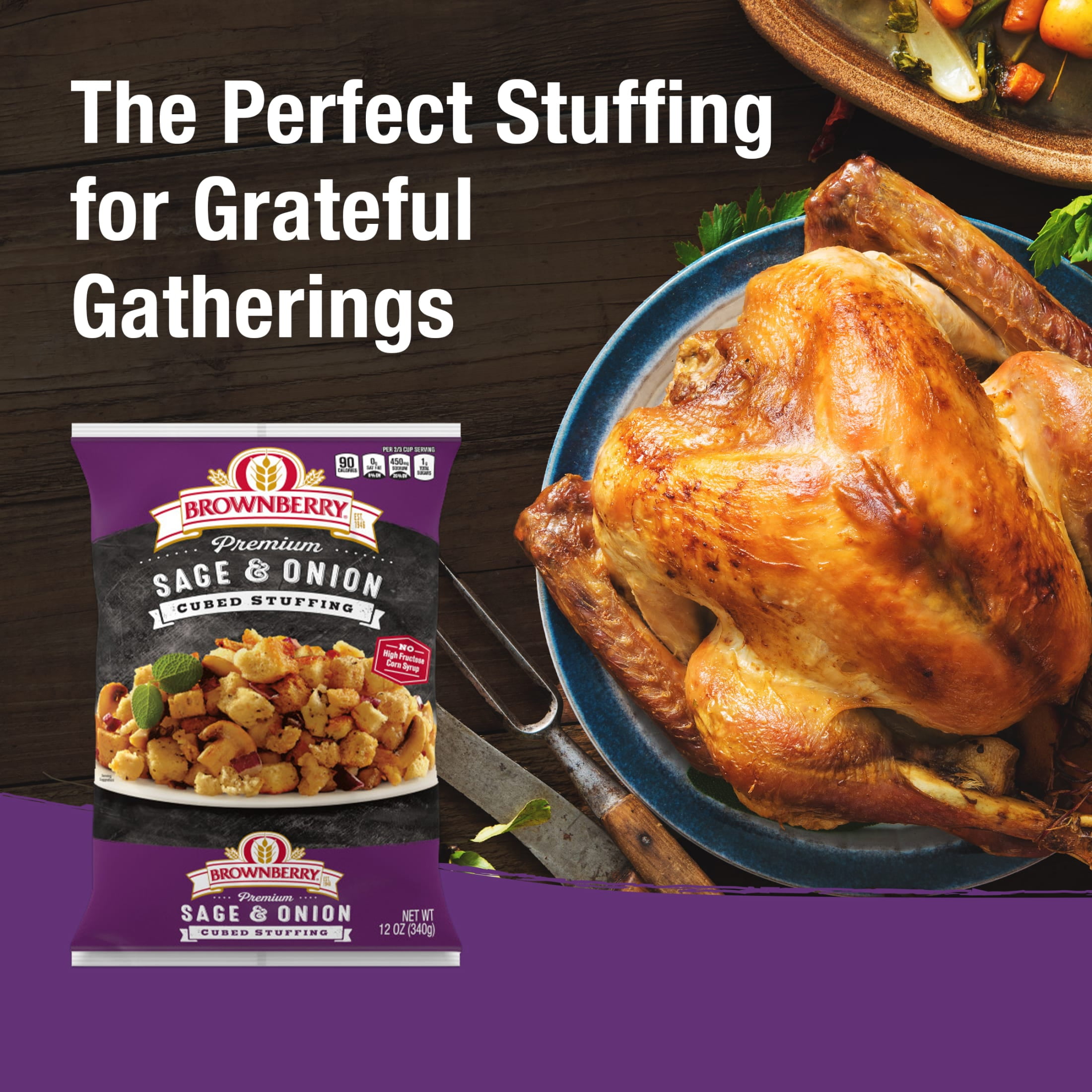 Brownberry Premium Sage & Onion Cubed Bread Stuffing, 12 oz, Turkey Stuffing Mix, Bag
