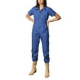 thumbnail image 1 of Pxiakgy Combinaisons pour Femmes Combinaison Utilitaire Courte Combinaison Décontractée à Manches Courtes avec Poches Combinaison Bleue + TP, 1 of 8