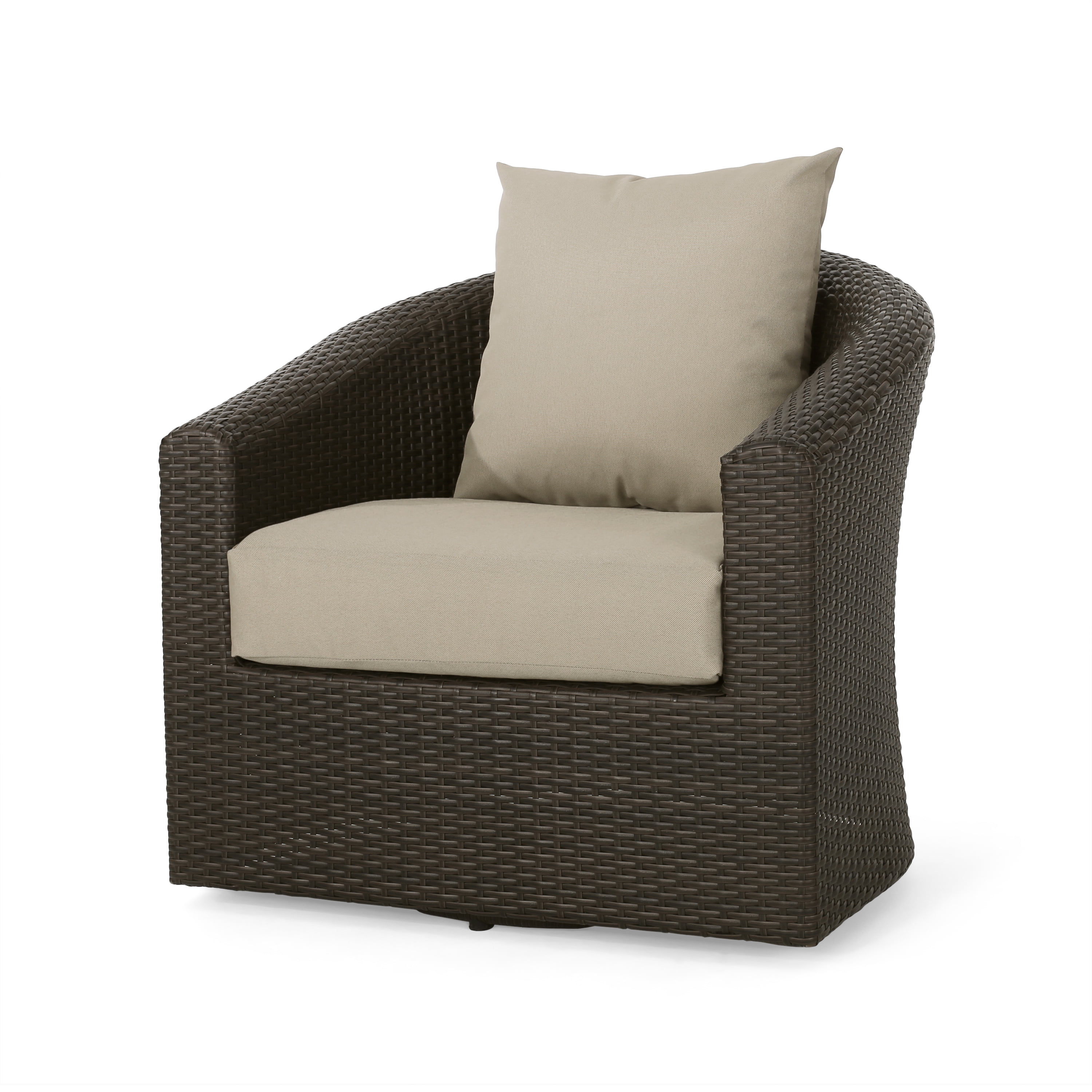 Swivel Chair, Outdoor Aluminum Frame Wicker Rotatable Chair for Patio Garden, Brown and Beige